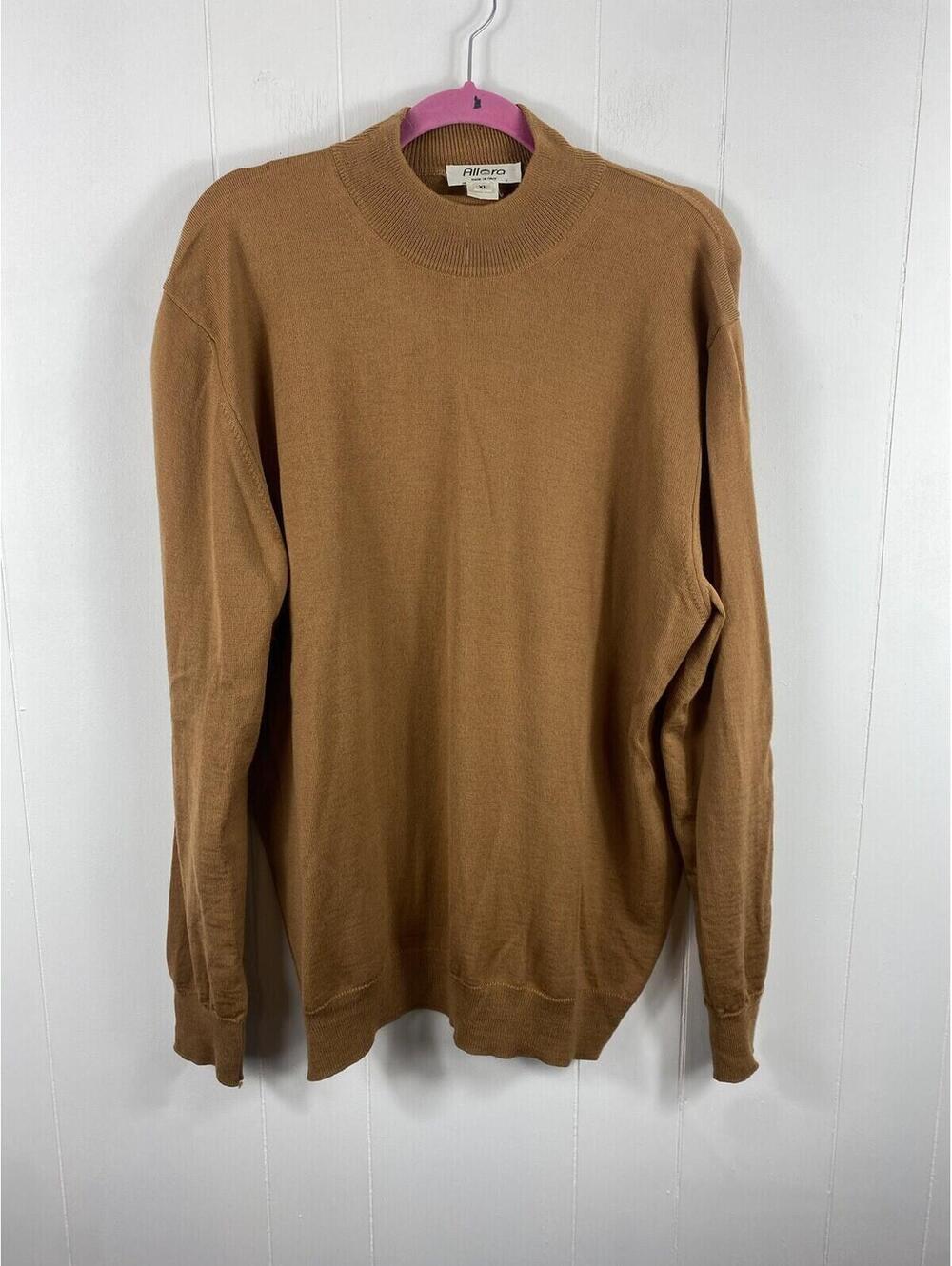 Vintage Allora Sweater Mens XL Orange 100% Wool Mock Neck Heritage Old Money